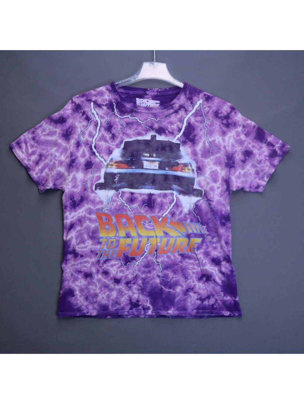 Back to the Future DeLorean Purple Tie Dye Graphic T-Shirt Mens Large Movie Tee